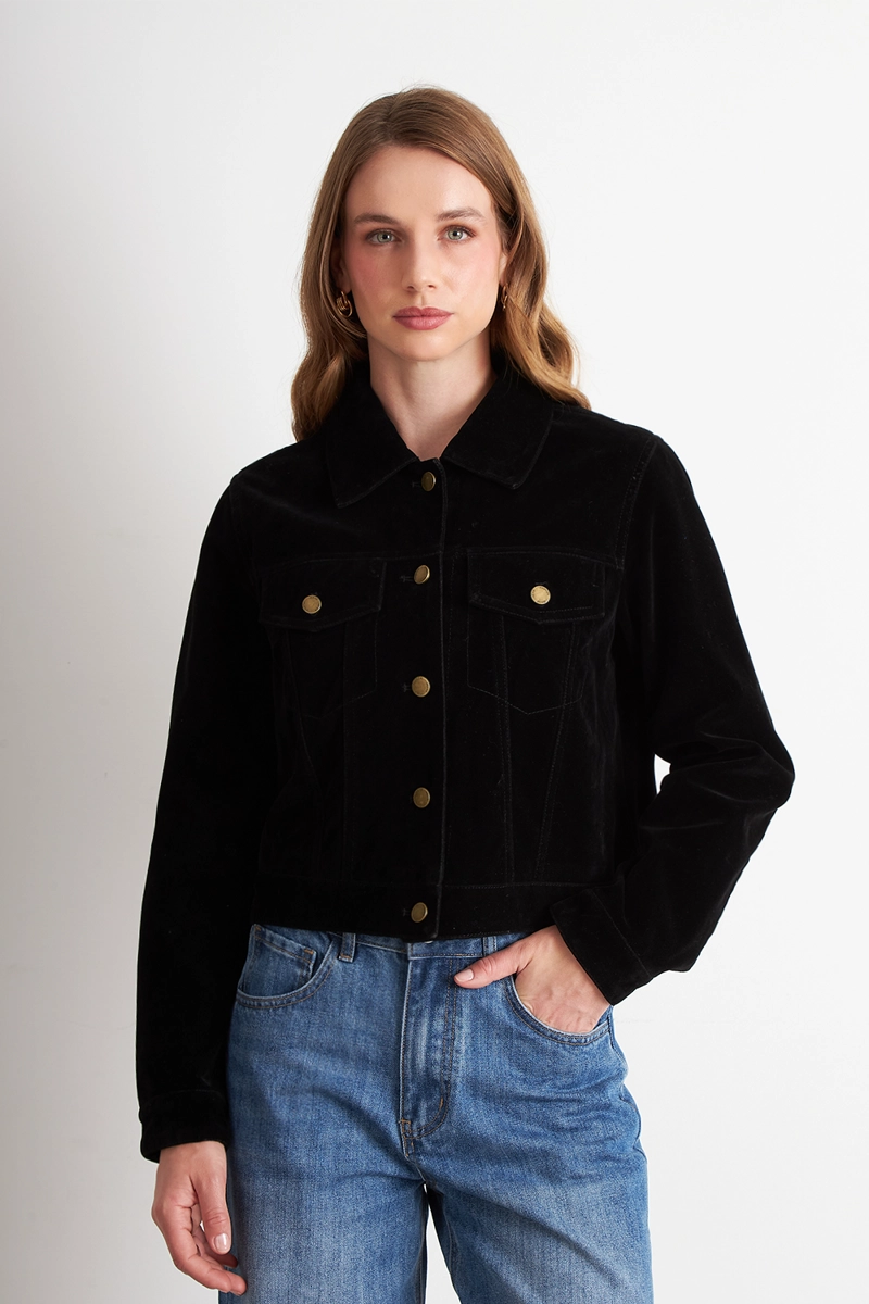 CHAQUETA CORTA TIPO GAMUZA NEGRO NICOPOLY - 1