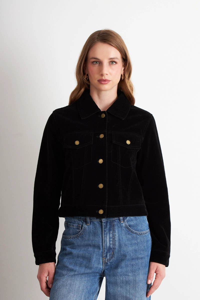 CHAQUETA CORTA TIPO GAMUZA NEGRO NICOPOLY - 5
