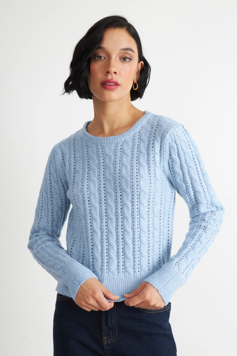 SWEATER DE PUNTO CALADO CELESTE NICOPOLY - 1