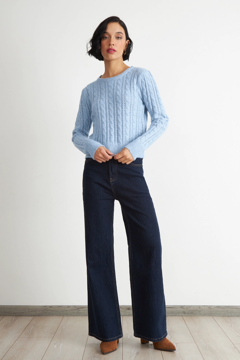 SWEATER DE PUNTO CALADO CELESTE NICOPOLY - 2