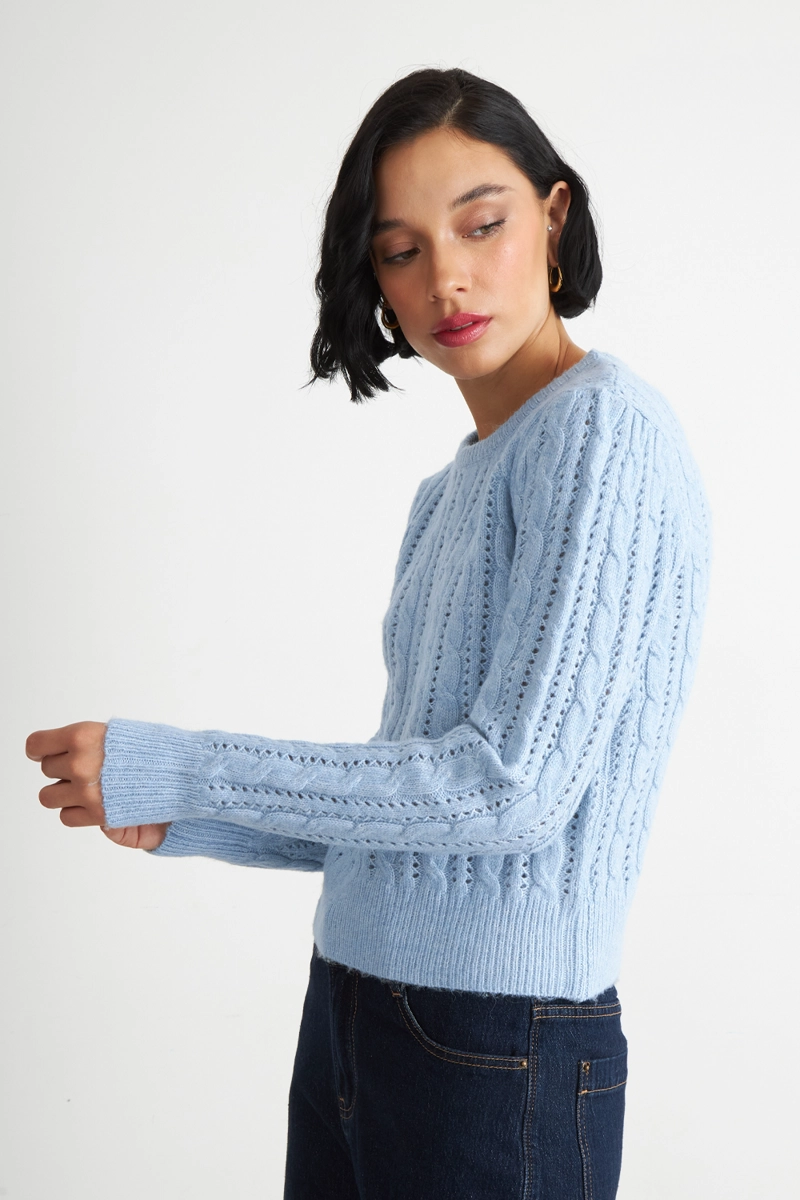 SWEATER DE PUNTO CALADO CELESTE NICOPOLY - 3