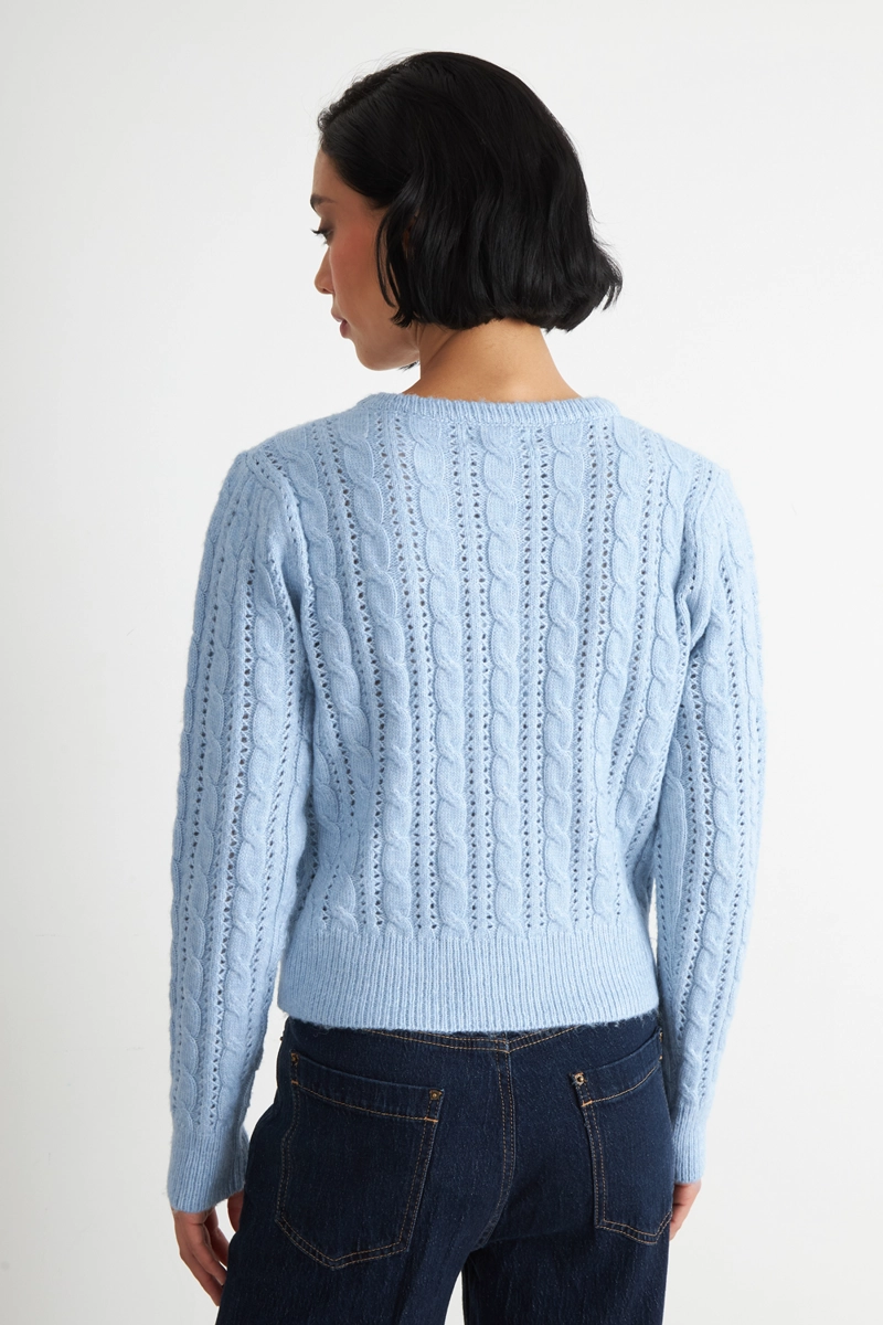 SWEATER DE PUNTO CALADO CELESTE NICOPOLY - 4