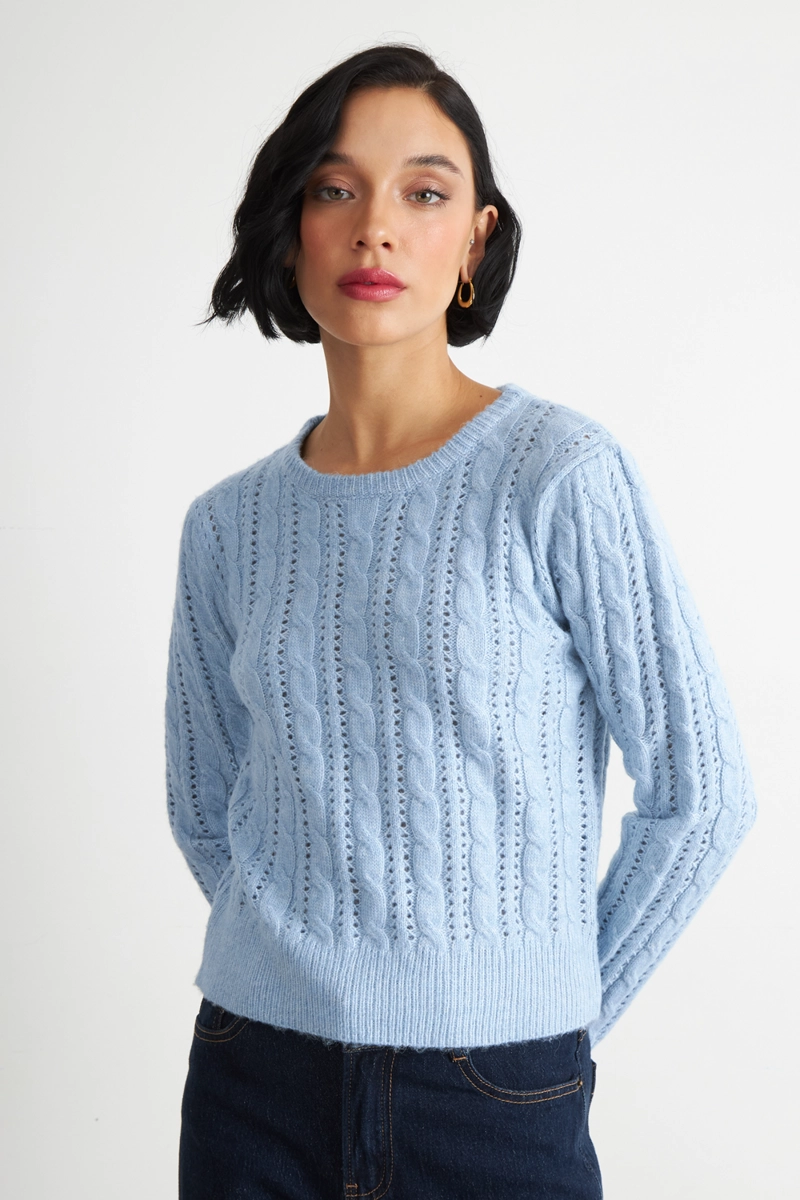 SWEATER DE PUNTO CALADO CELESTE NICOPOLY - 5