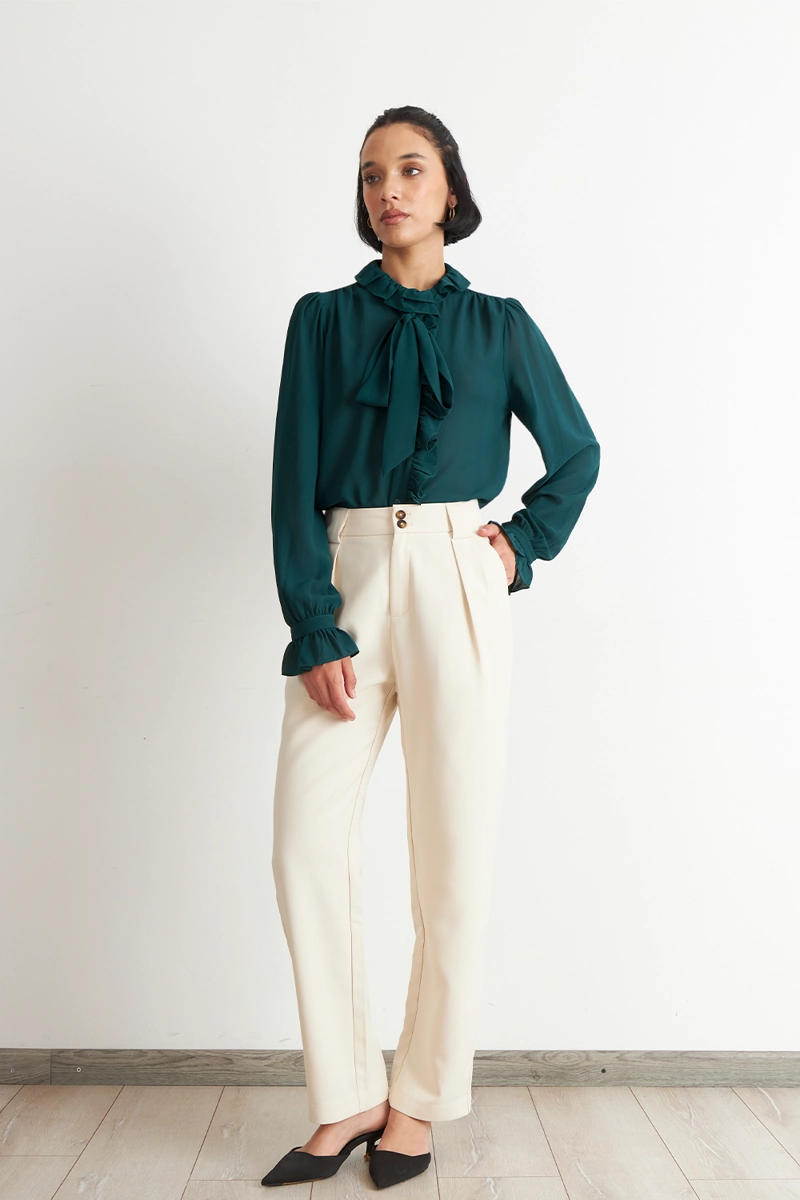 BLUSA CORBATIN Y VUELOS VERDE AZULADO NICOPOLY - 2