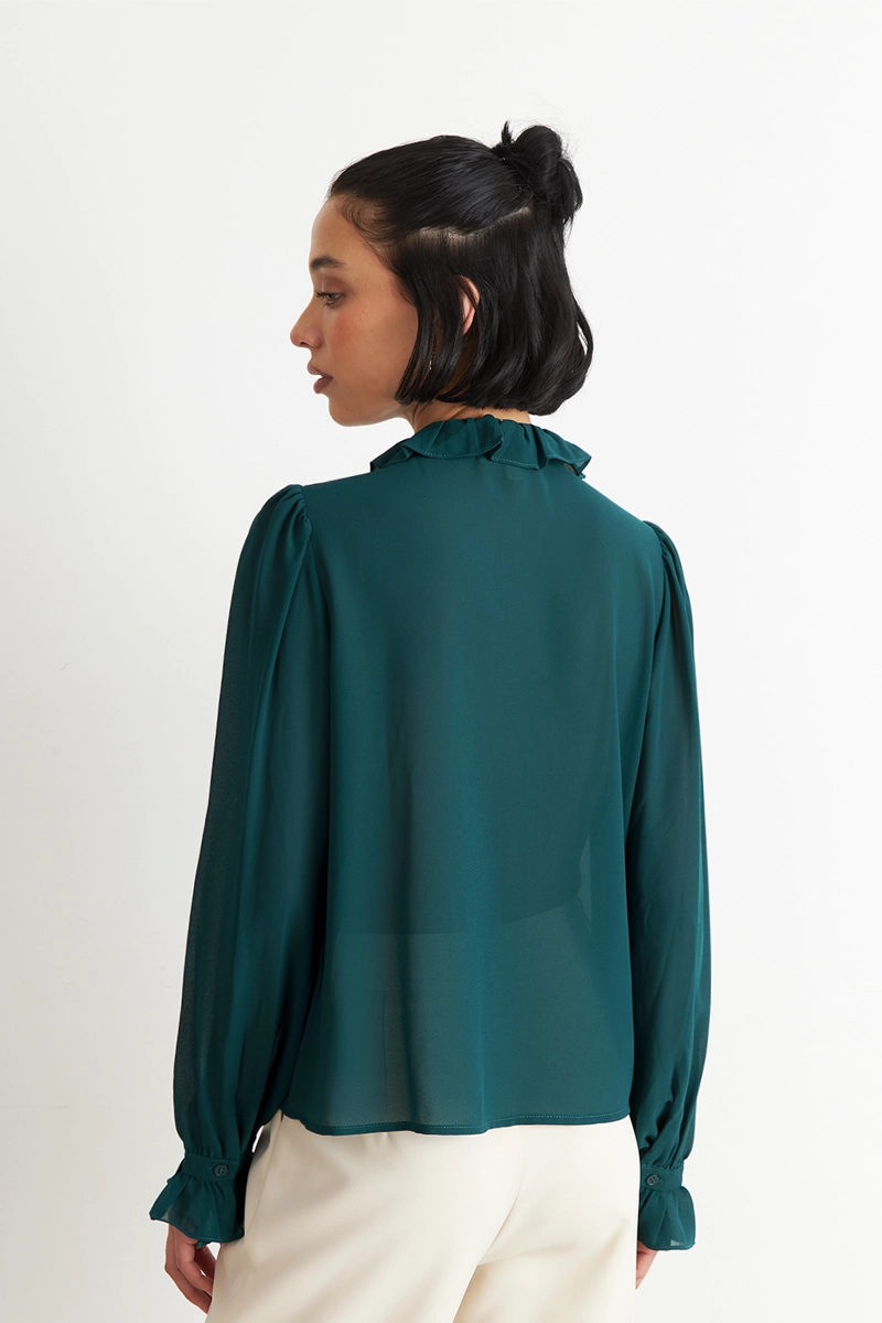 BLUSA CORBATIN Y VUELOS VERDE AZULADO NICOPOLY - 4