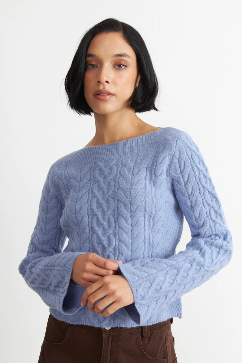 SWEATER CON PATRON TRENZADO CELESTE NICOPOLY - 1