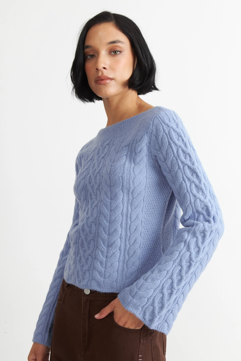 SWEATER CON PATRON TRENZADO CELESTE NICOPOLY - 3