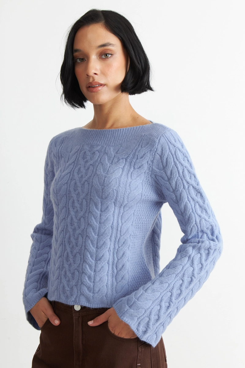 SWEATER CON PATRON TRENZADO CELESTE NICOPOLY - 5