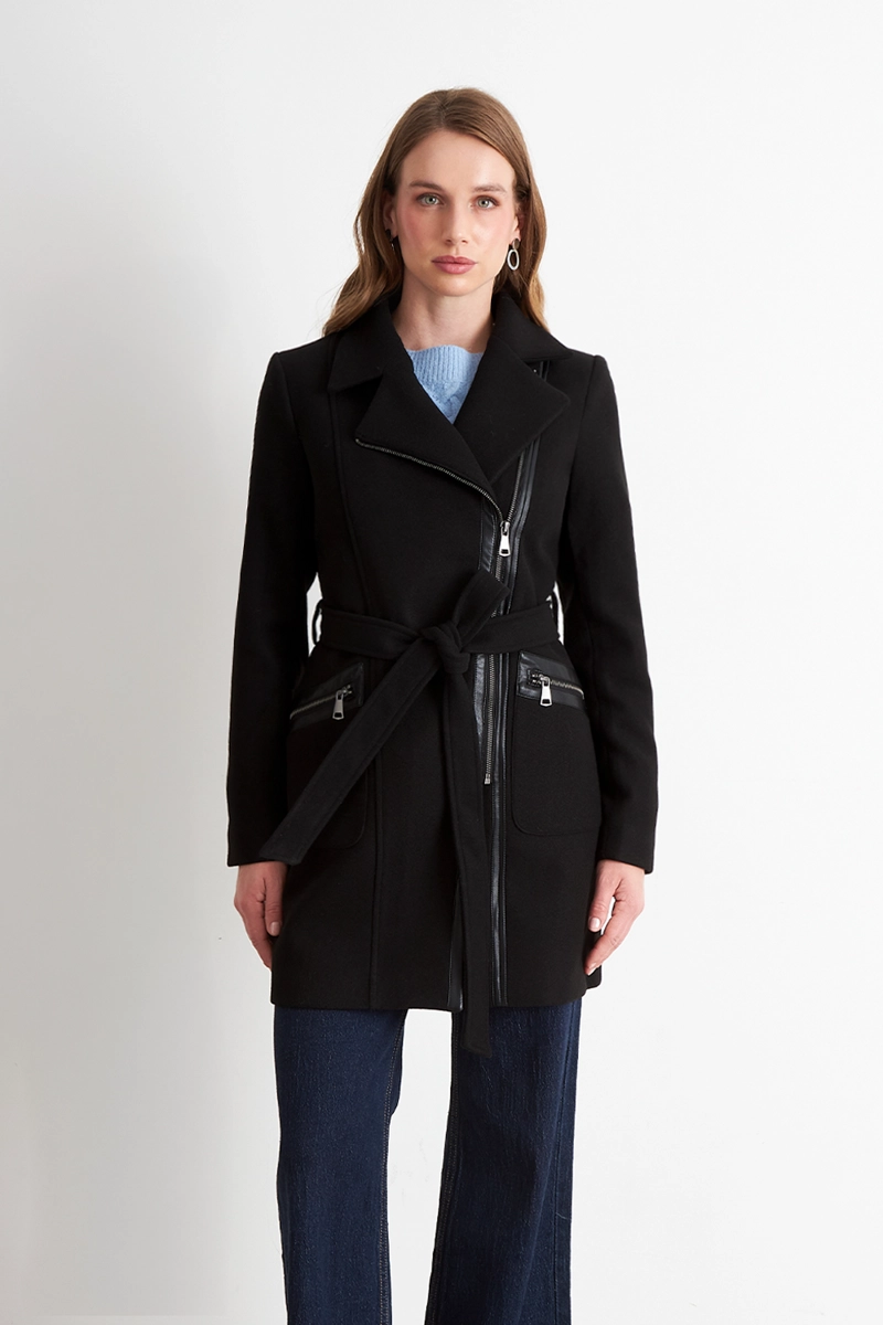 CHAQUETA DE PAÑO CON CINTURON NEGRO NICOPOLY - 1