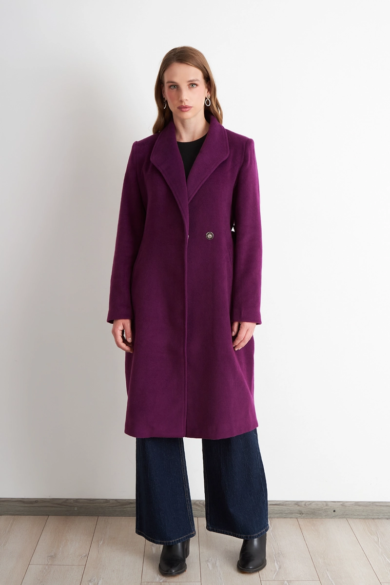 ABRIGO CON CINTURON HEBILLA METALICA MORADO NICOPOLY - 2