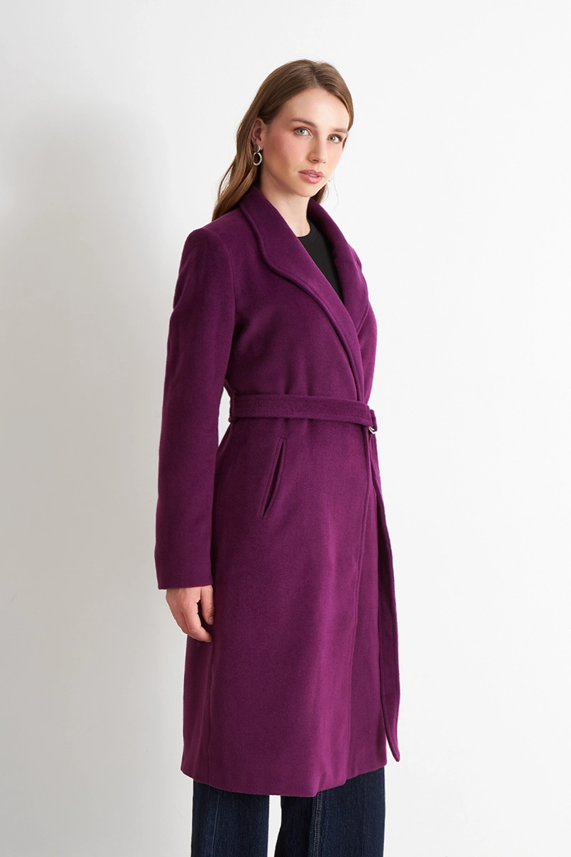 ABRIGO CON CINTURON HEBILLA METALICA MORADO NICOPOLY - 3