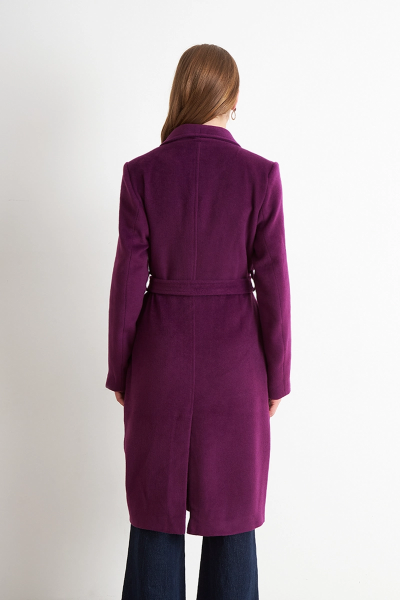 ABRIGO CON CINTURON HEBILLA METALICA MORADO NICOPOLY - 4