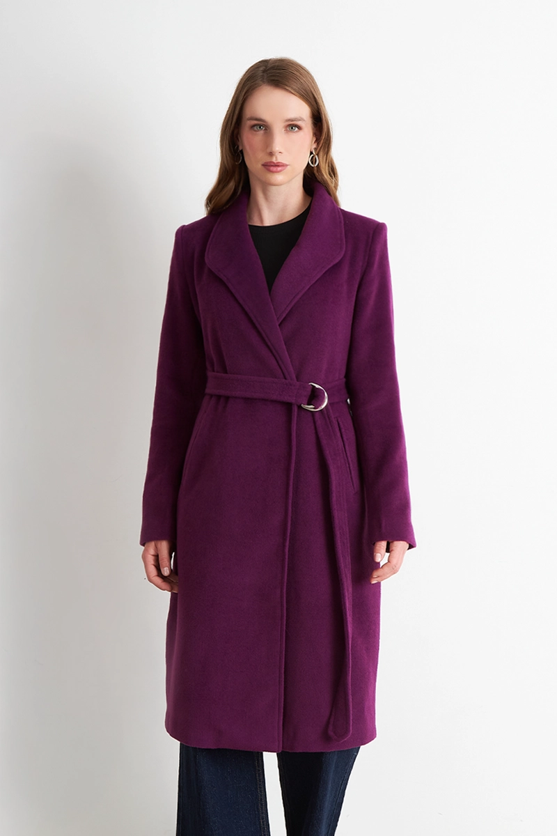 ABRIGO CON CINTURON HEBILLA METALICA MORADO NICOPOLY - 5