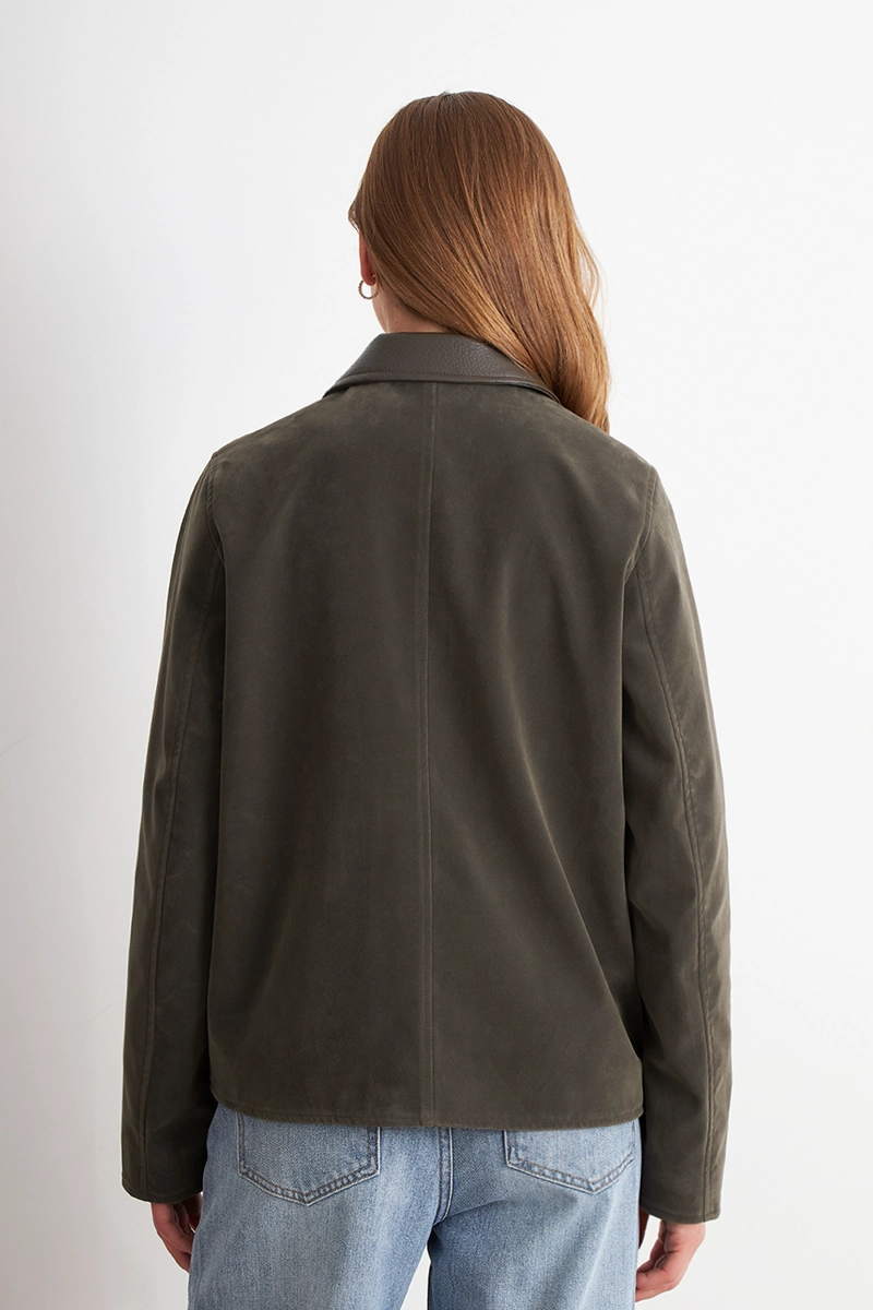 CHAQUETA TIPO GAMUZA CUELLO ECOCUERO OLIVA NICOPOLY - 4
