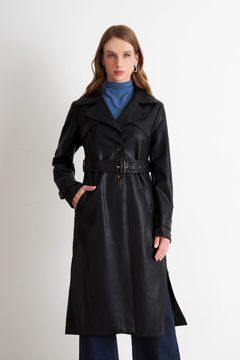 ABRIGO ECOCUERO NEGRO NICOPOLY - 5