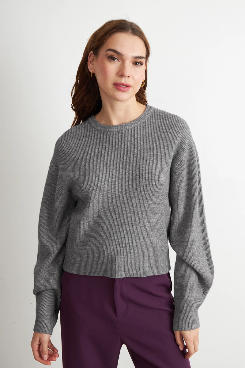 SWEATER JASPEADO CUELLO REDONDO GRIS NICOPOLY - 1