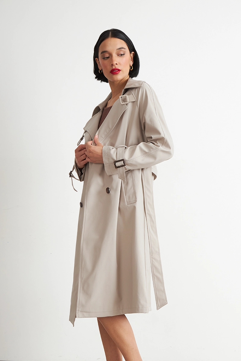 TRENCH CLASICO DOBLE BOTONADURA BEIGE NICOPOLY - 5