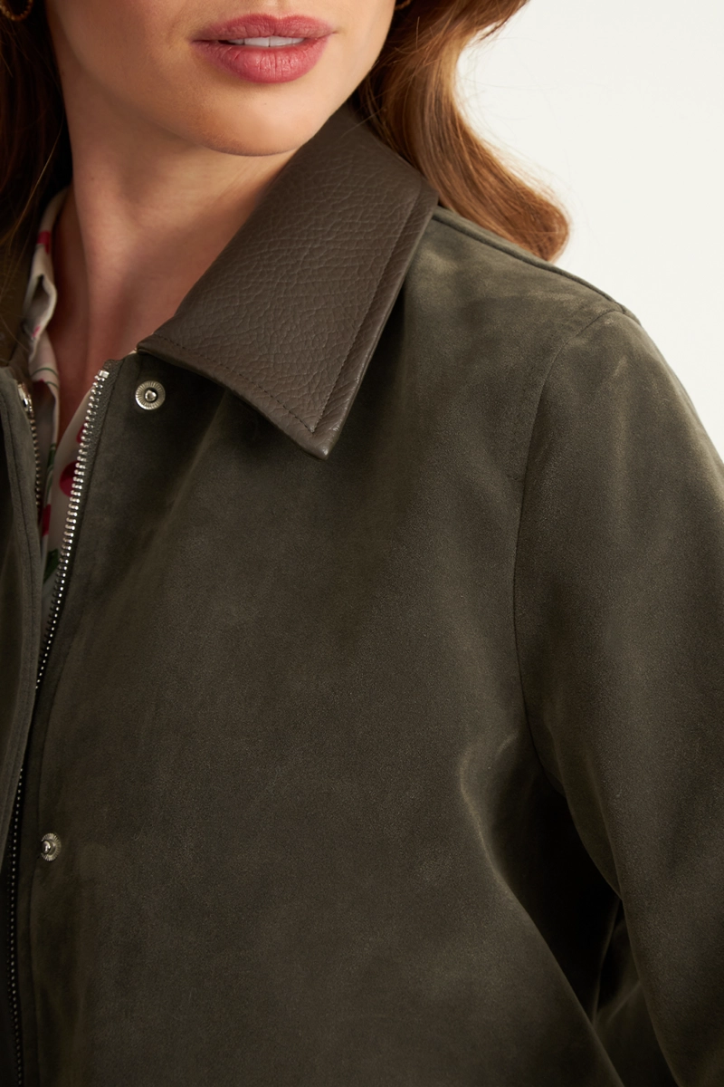 CHAQUETA TIPO GAMUZA CUELLO ECOCUERO OLIVA NICOPOLY - 6
