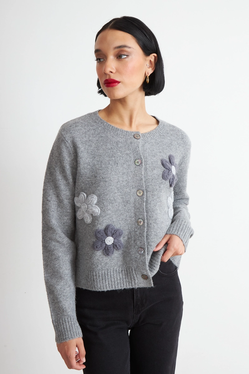 CARDIGAN FLORES TEJIDAS GRIS NICOPOLY - 5