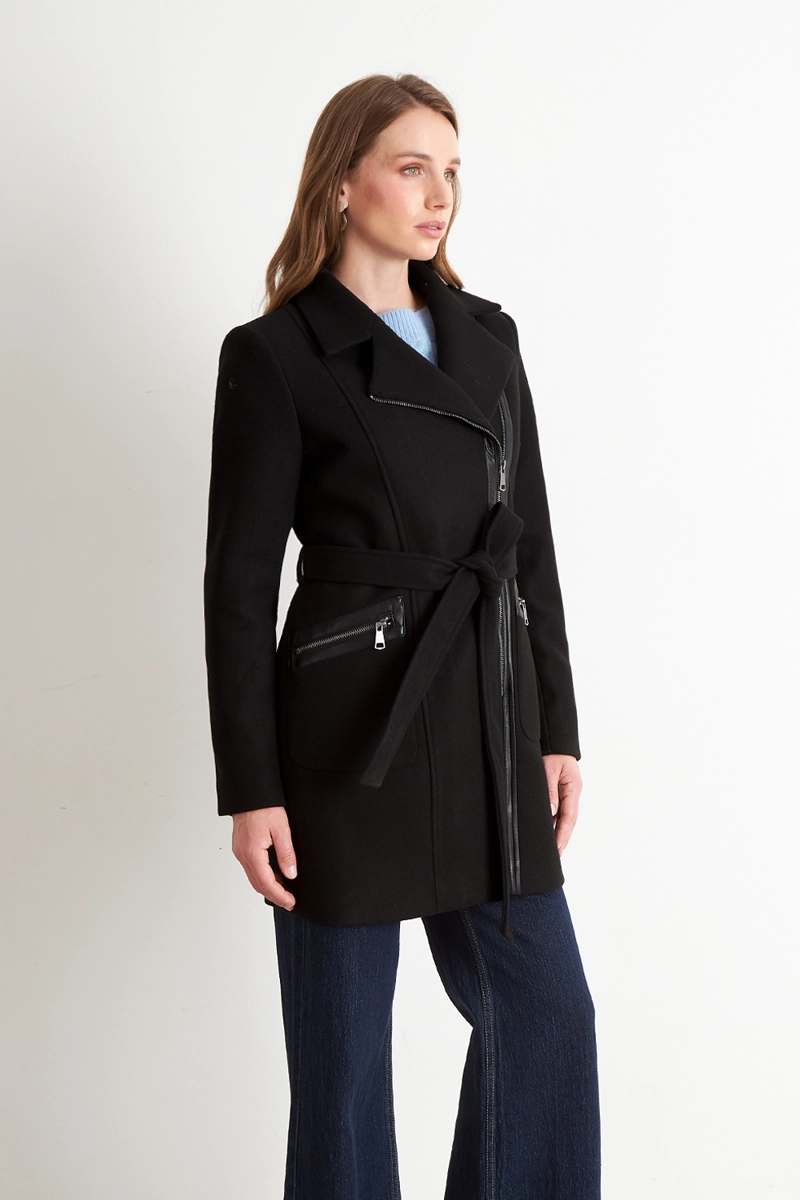 CHAQUETA MUJER NICOPOLY PAÑO CON CINTURON NEGRO - 3