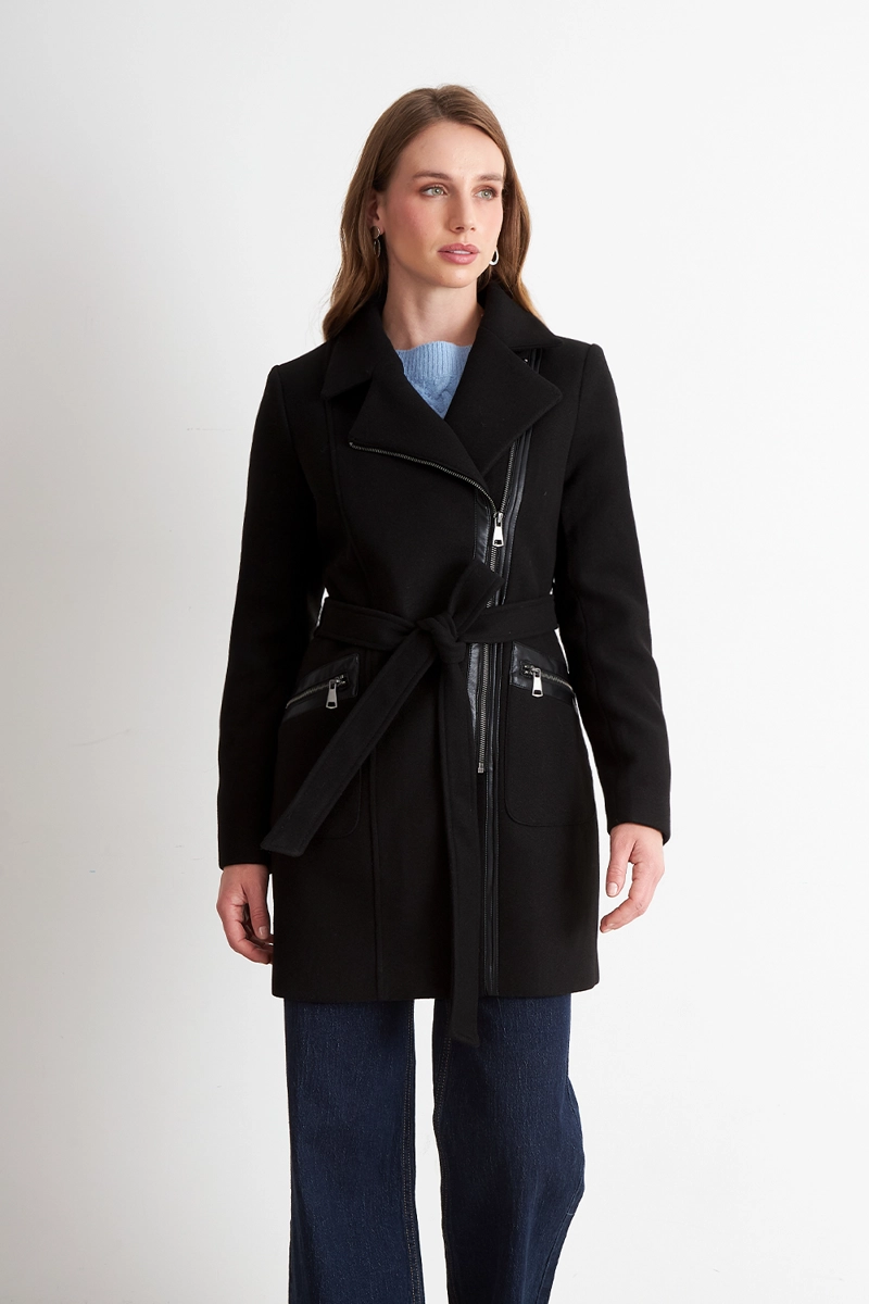 CHAQUETA MUJER NICOPOLY PAÑO CON CINTURON NEGRO - 5