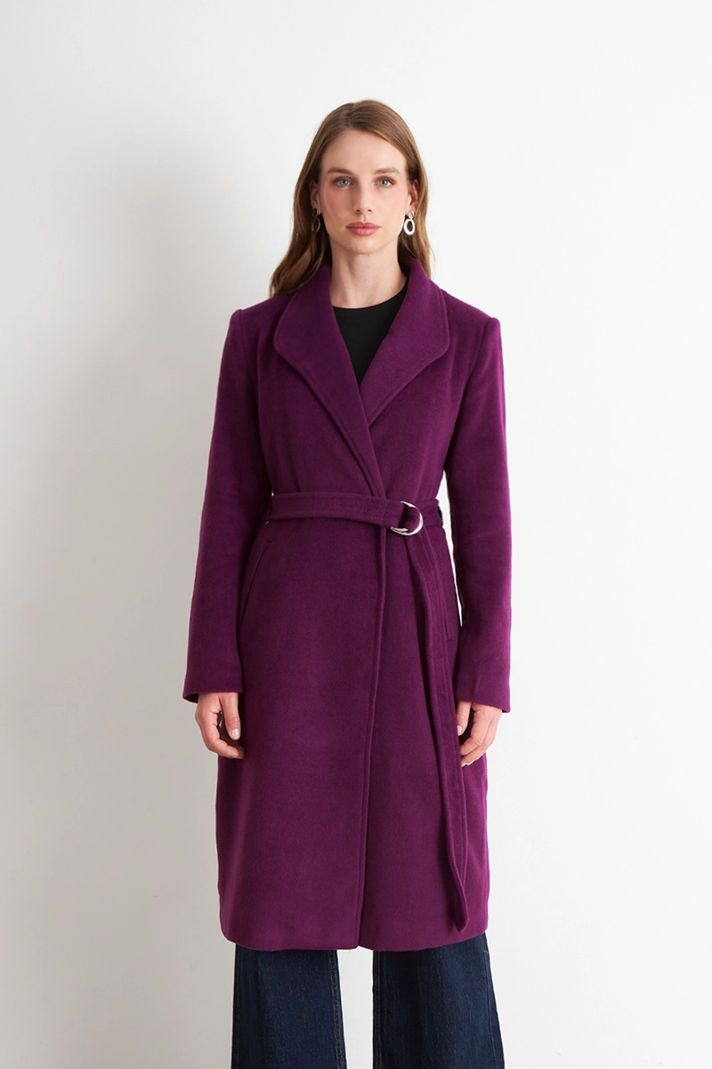 ABRIGO CON CINTURON HEBILLA METALICA MORADO NICOPOLY - 1