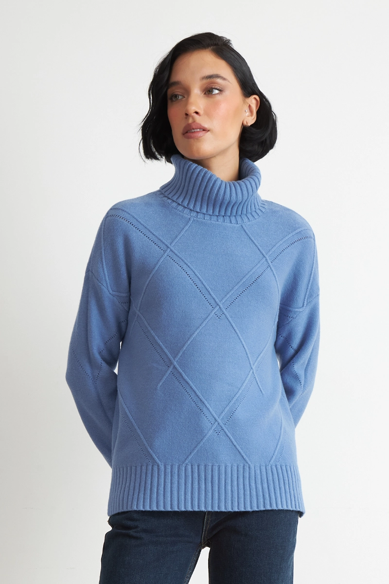 SWEATER CUELLO ALTO ROMBOS AZUL NICOPOLY - 5