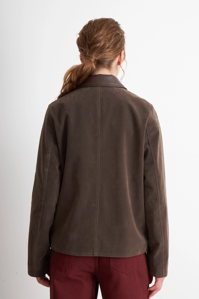 CHAQUETA TIPO GAMUZA CUELLO ECOCUERO CAFE  NICOPOLY - 4