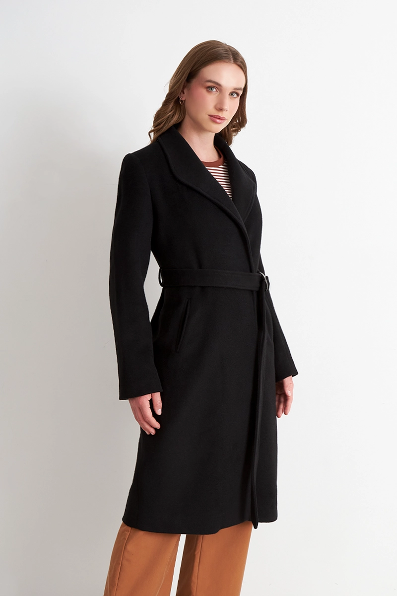 ABRIGO MUJER NICOPOLY CON CINTURON HEBILLA METALICA NEGRO - 3