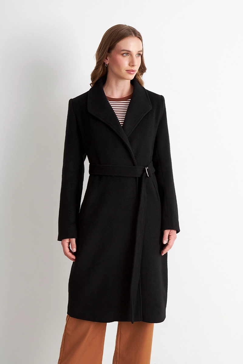ABRIGO MUJER NICOPOLY CON CINTURON HEBILLA METALICA NEGRO - 5