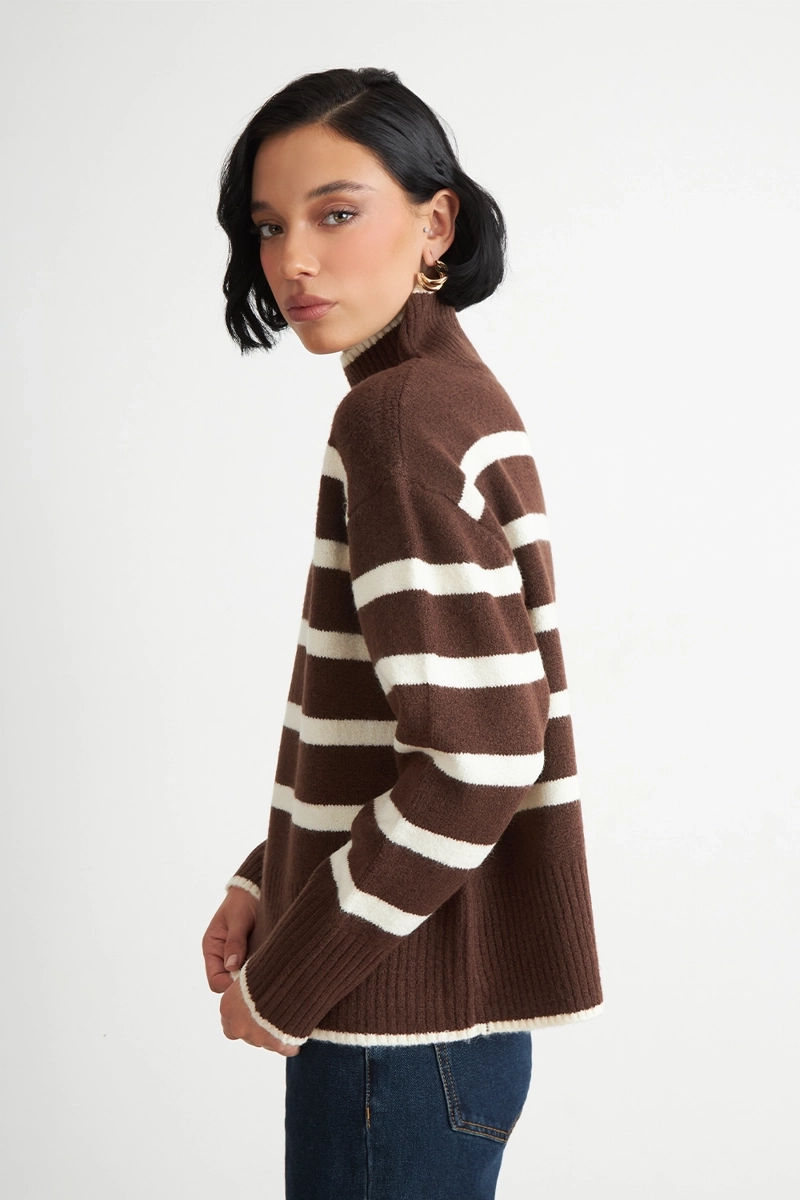SWEATER CUELLO ALTO RAYAS HORIZONTALES MOCCA NICOPOLY - 3