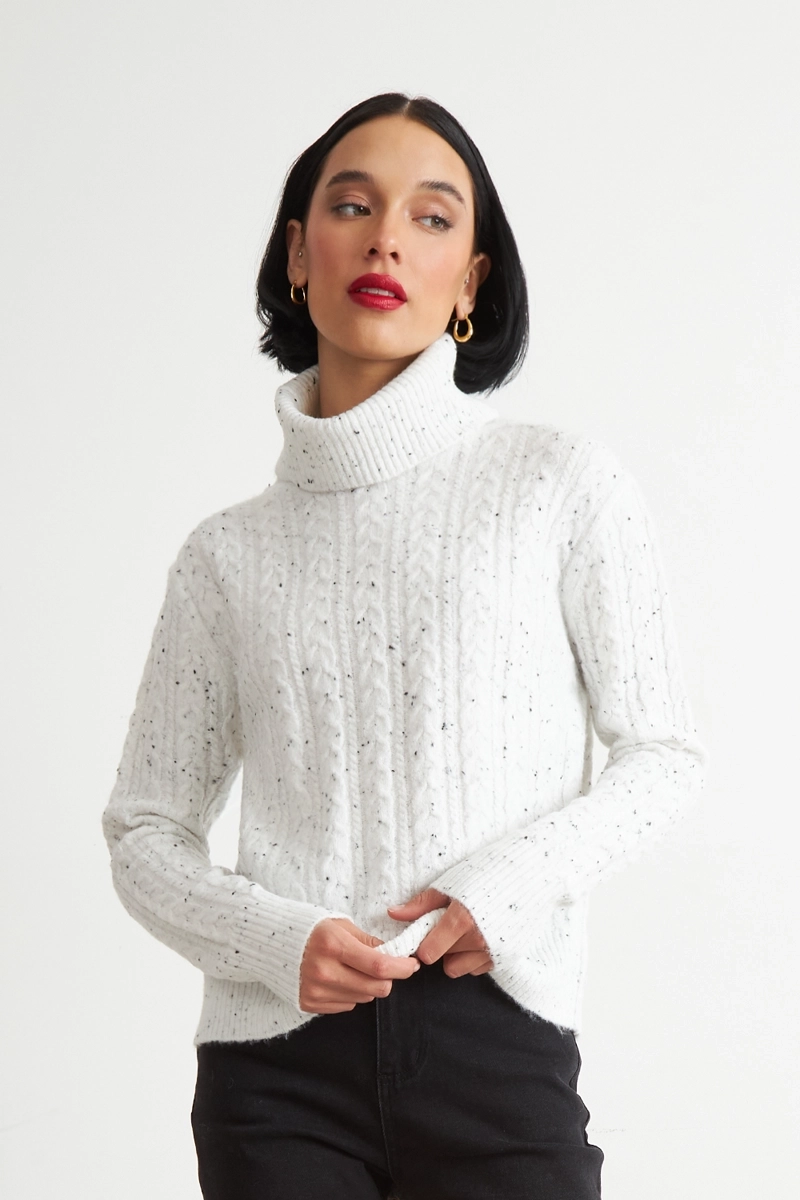 SWEATER TRENZADO CUELLO ALTO BLANCO NICOPOLY - 1