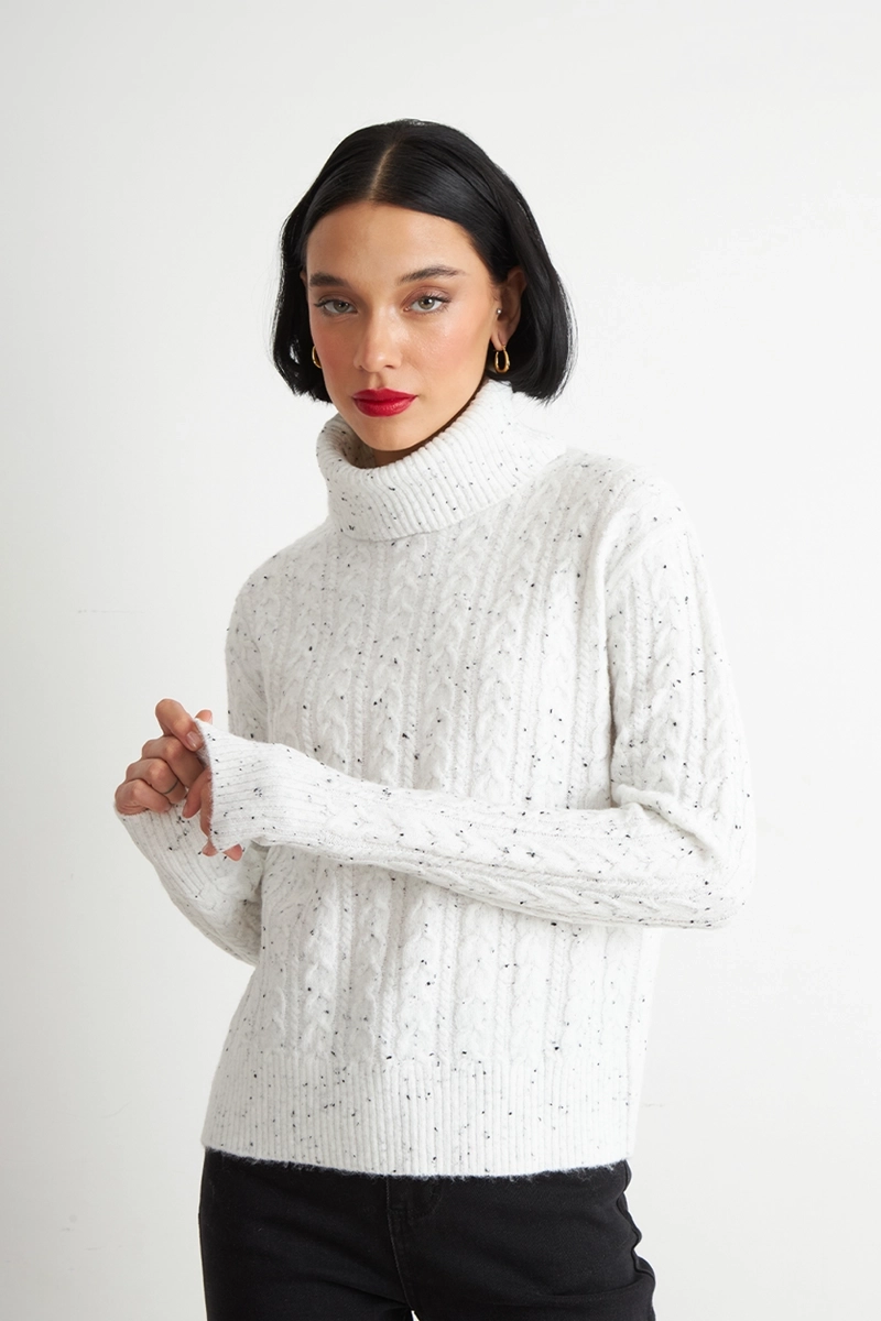 SWEATER TRENZADO CUELLO ALTO BLANCO NICOPOLY - 5