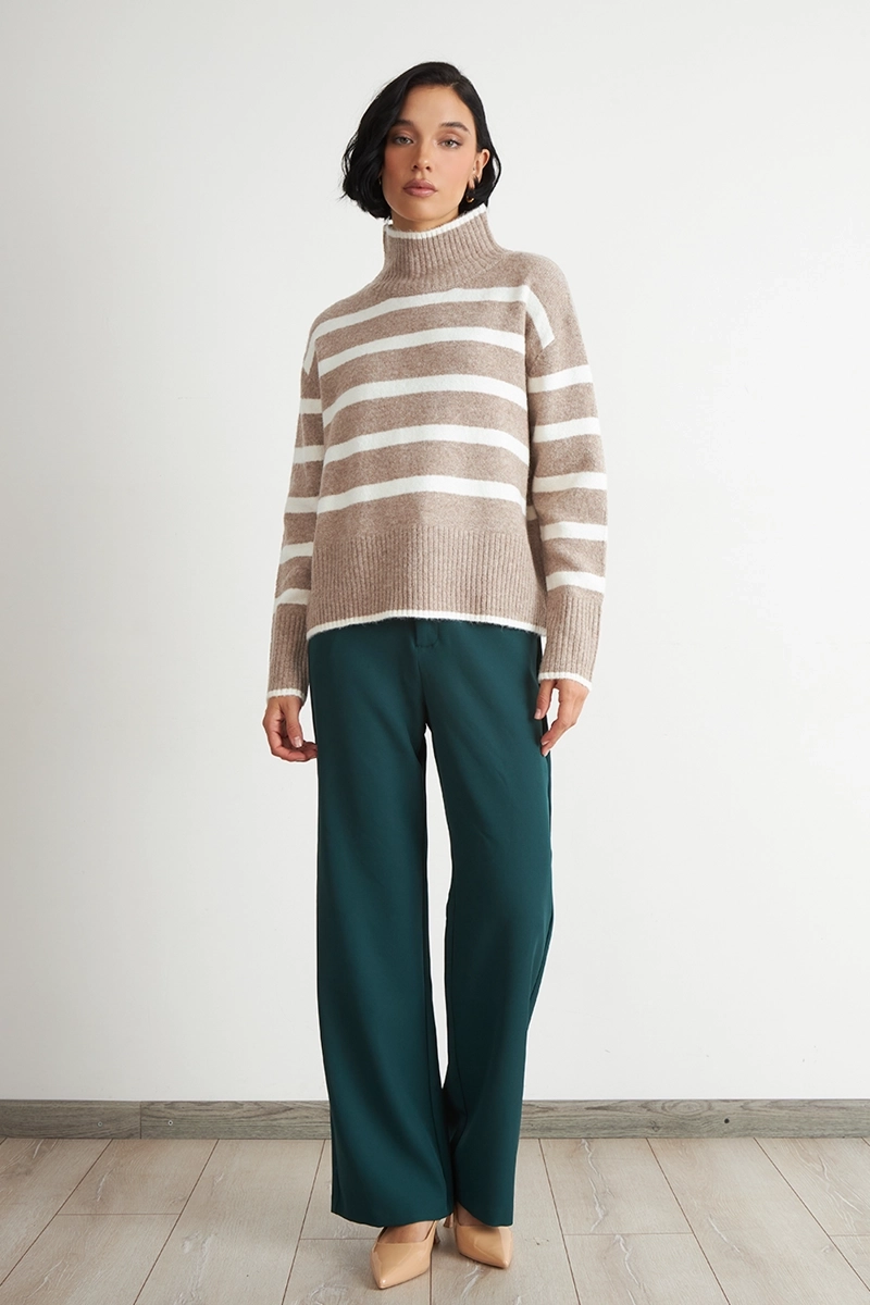 SWEATER CUELLO ALTO RAYAS HORIZONTALES KHAKI NICOPOLY - 6