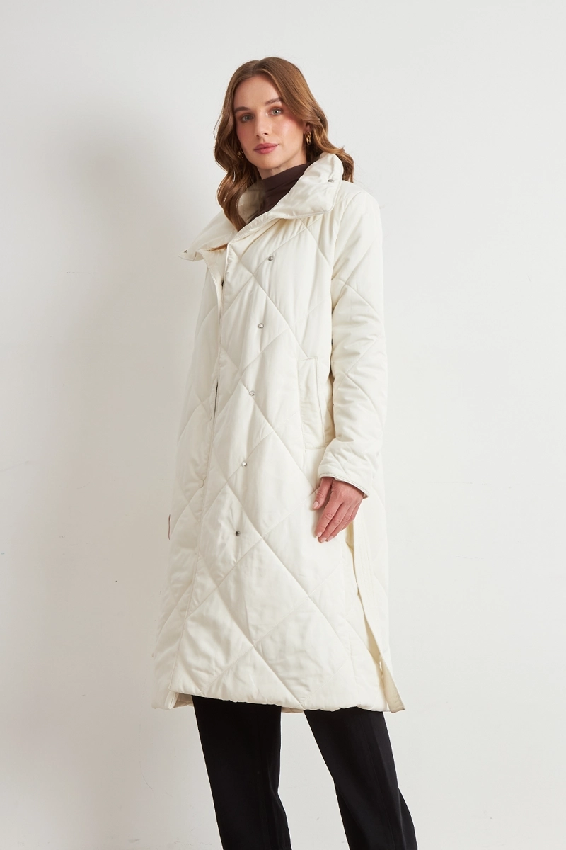 PARKA ACOLCHADA CON CINTURON LAZO BLANCO NICOPOLY - 2