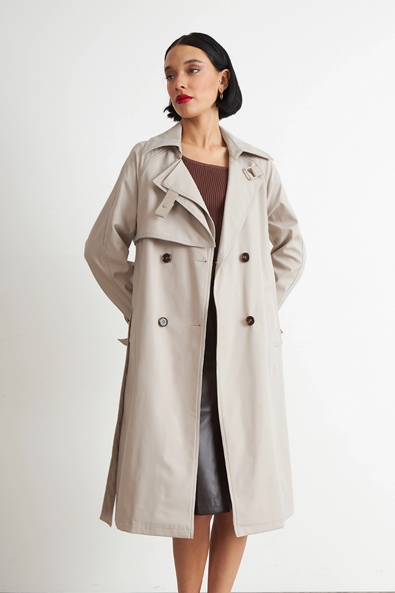 TRENCH CLASICO DOBLE BOTONADURA BEIGE NICOPOLY - 1