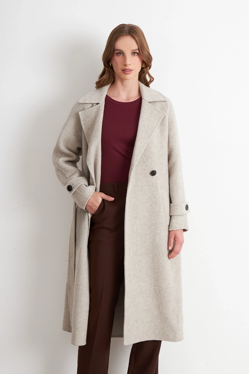 ABRIGO CON SOLAPA Y CINTURON BEIGE NICOPOLY - 5