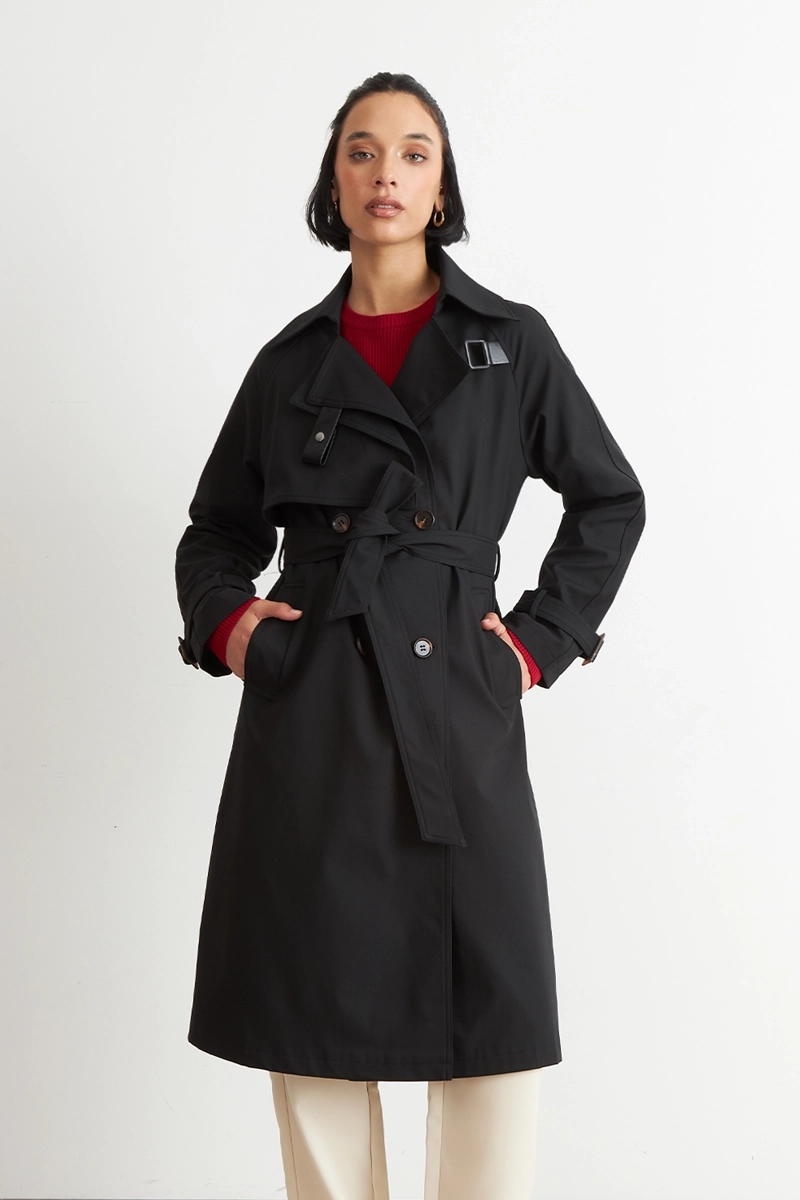 TRENCH CLASICO DOBLE BOTONADURA NEGRO NICOPOLY - 1