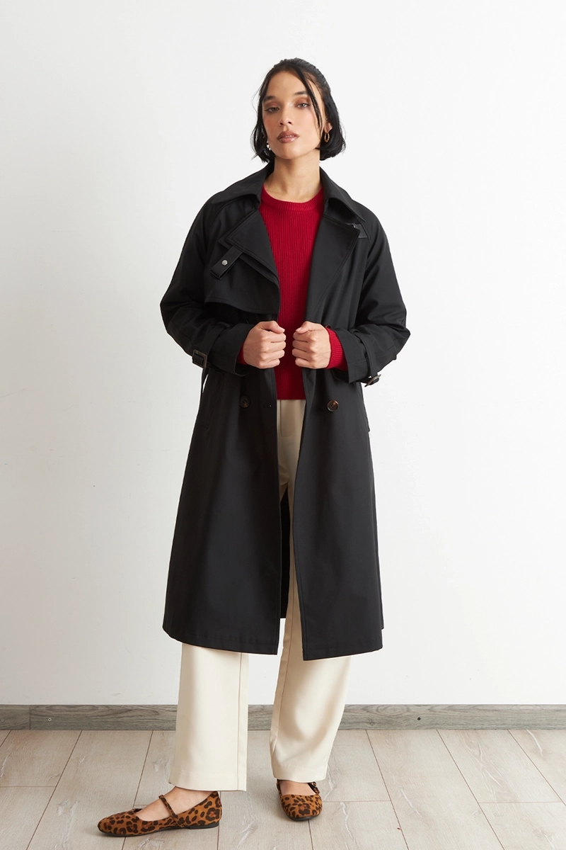 TRENCH CLASICO DOBLE BOTONADURA NEGRO NICOPOLY - 2