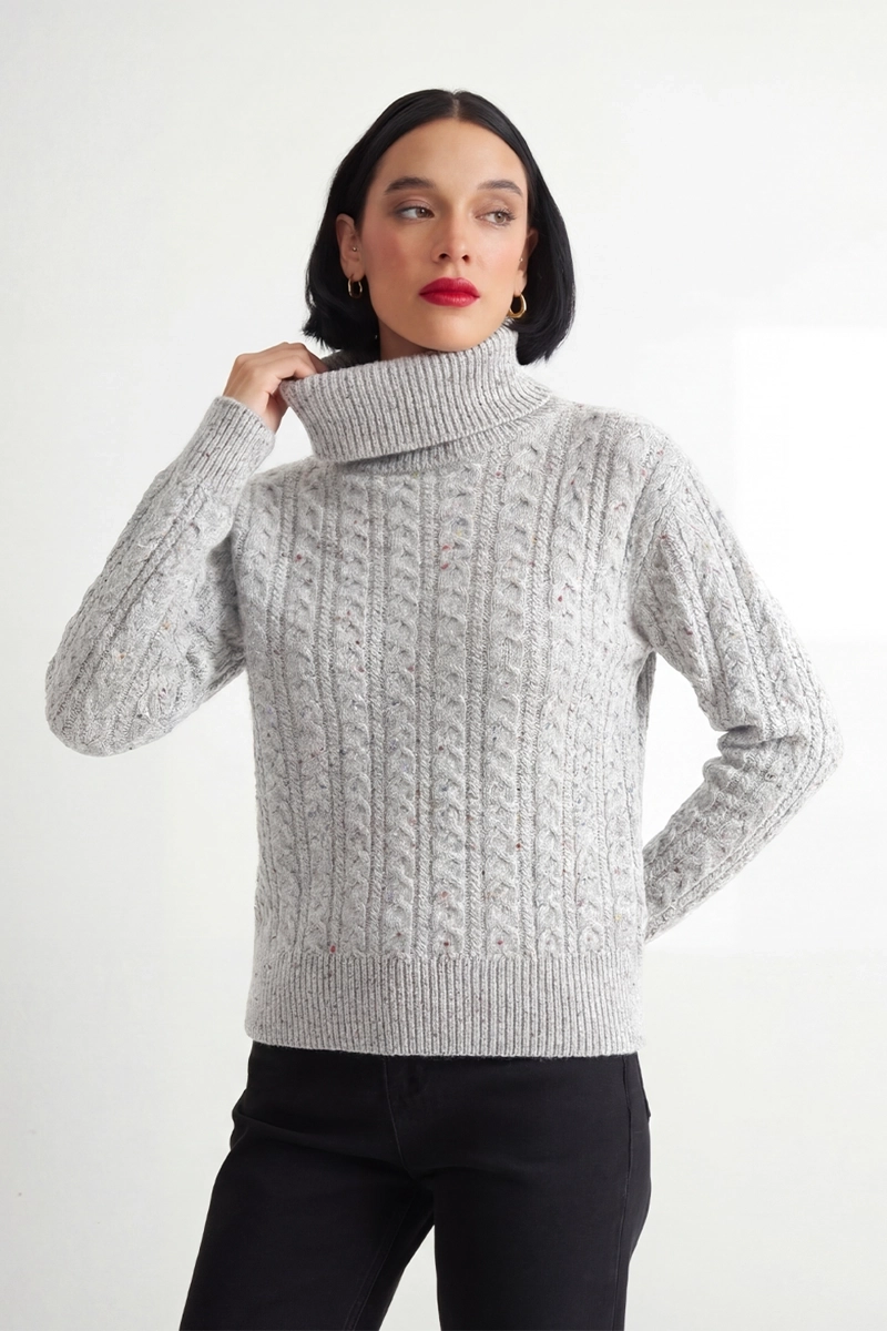 SWEATER TRENZADO CUELLO ALTO GRIS NICOPOLY - 5