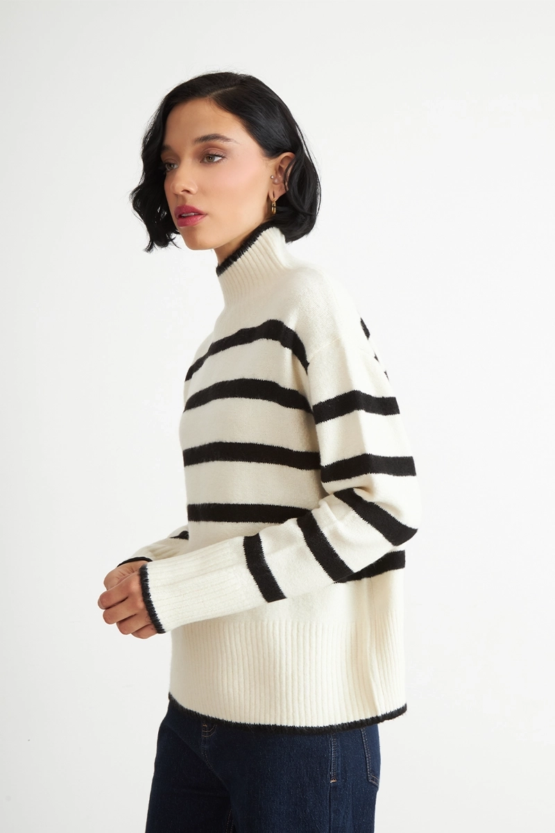 SWEATER CUELLO ALTO RAYAS HORIZONTALES BLANCO NICOPOLY - 3