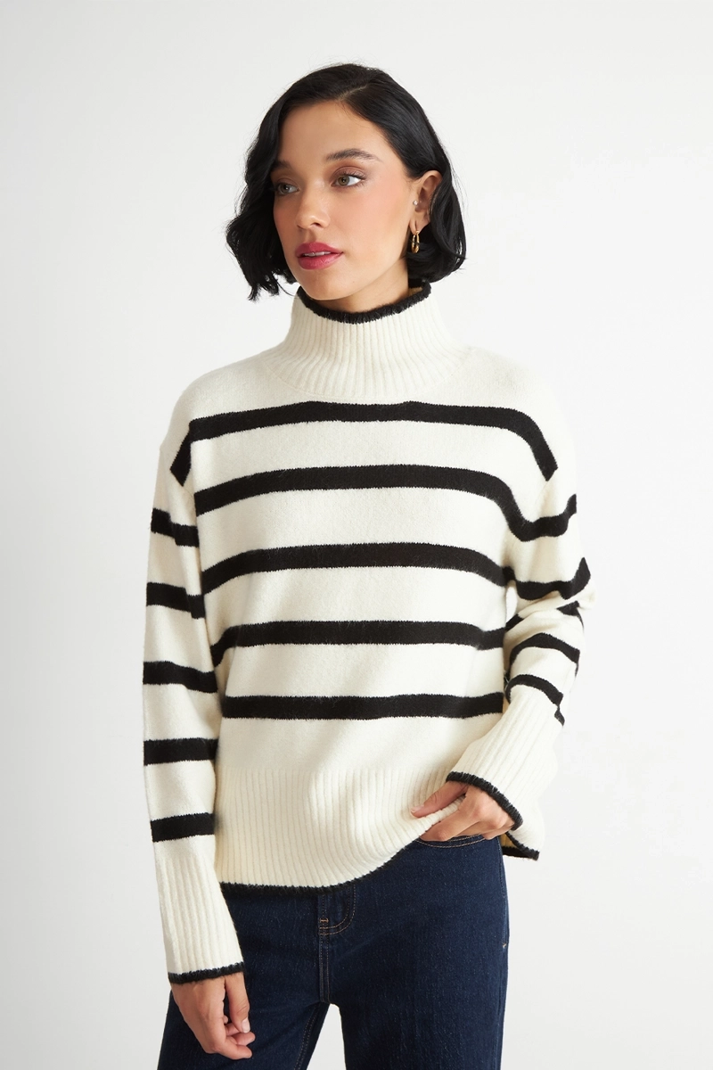SWEATER CUELLO ALTO RAYAS HORIZONTALES BLANCO NICOPOLY - 5