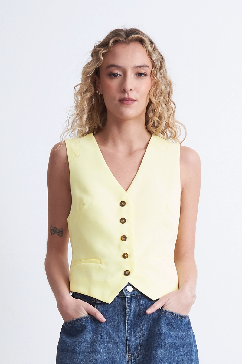 GILET BASICO AJUSTABLE AMARILLO MANTEQUILLA MUJER NICOPOLY - 6