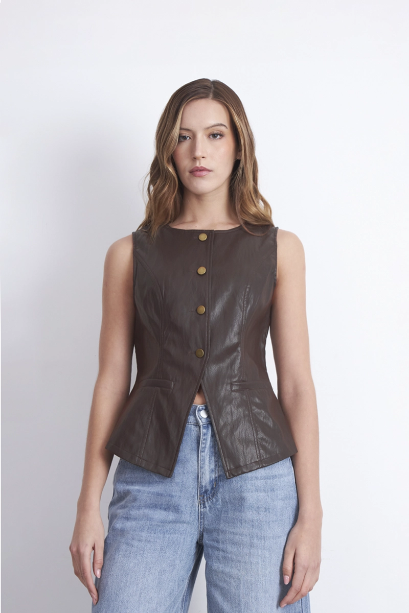 GILET ECO CUERO CAFE NICOPOLY - 1