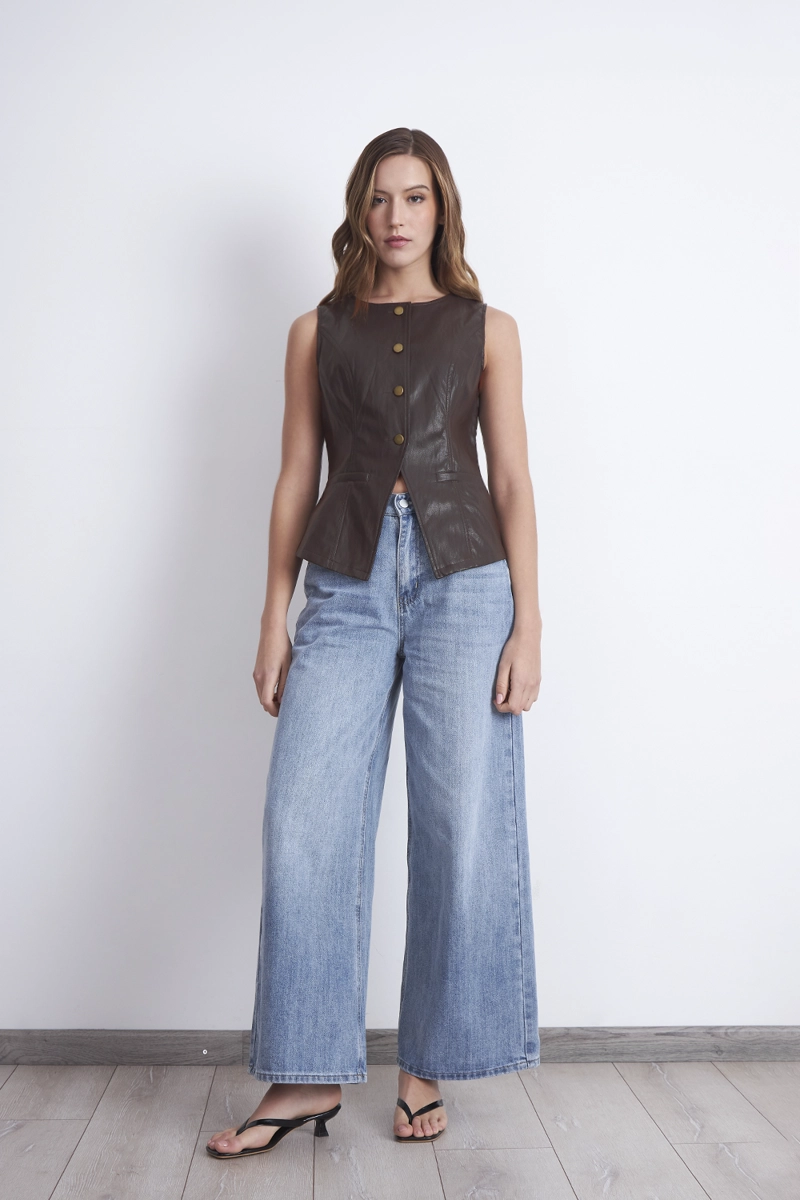 GILET ECO CUERO CAFE NICOPOLY - 2