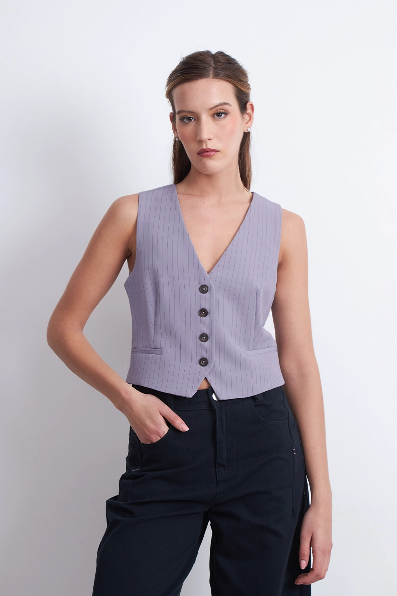 GILET SASTRERO RAYAS DIPLOMATICAS GRIS MUJER NICOPOLY - 2
