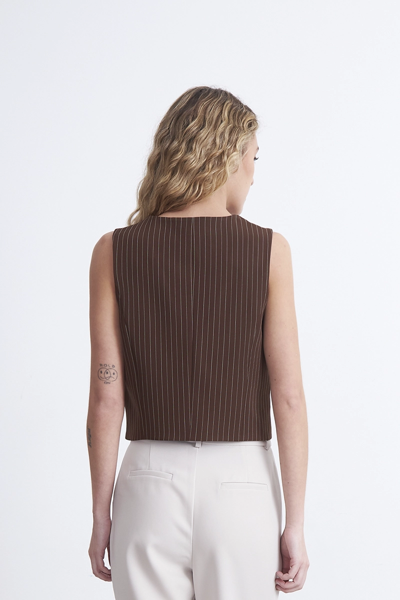 GILET SASTRERO RAYAS DIPLOMATICAS CAFE MUJER NICOPOLY - 4
