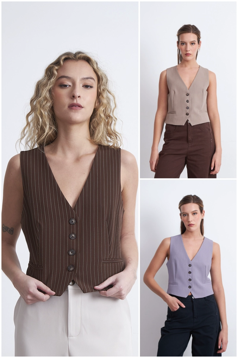 GILET SASTRERO RAYAS DIPLOMATICAS CAFE MUJER NICOPOLY - 5
