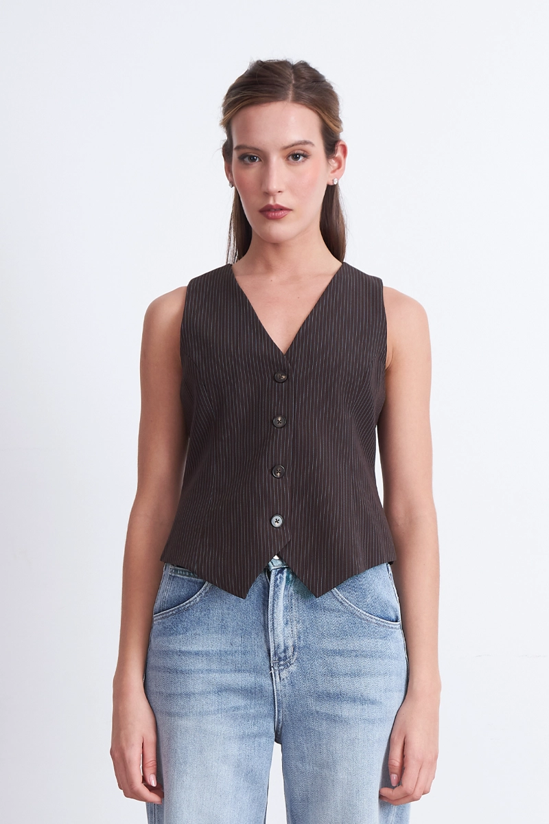 GILET SASTRERO RAYAS DIPLOMATICAS CAFE MUJER NICOPOLY - 1