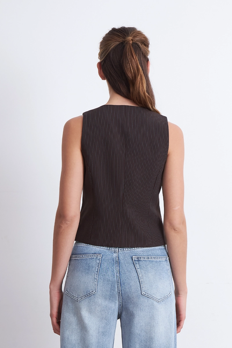 GILET SASTRERO RAYAS DIPLOMATICAS CAFE MUJER NICOPOLY - 4